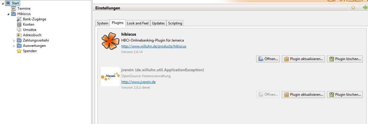 Meldung unter Datei--&gt;Einstellungen--&gt;Plugins